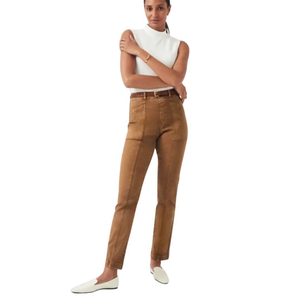 SPANX Stretch Twill Ankle Cargo Pants Size XS Camel Tan Brown Pull On